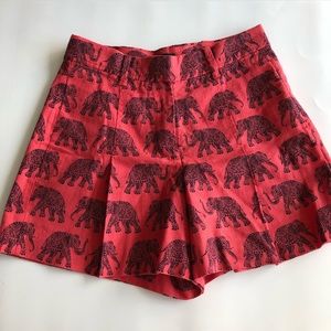 J. Crew Coral Red Elephant Print High Waist Shorts